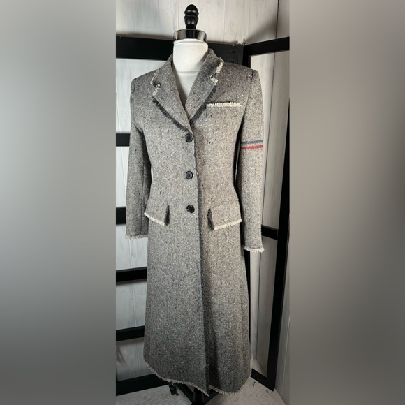 Thom Browne Gray Striped FRAYED-EDGE Overcoat, Size XS, €3470, Sold Out, NEW - Picture 2 of 12